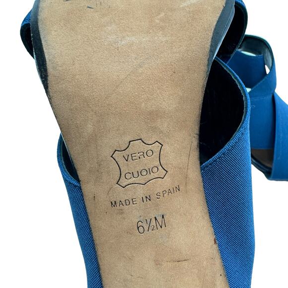 Donald Pliner Athens Navy Elastic Straps Open Toe Snakeskin Block Heel Sandals - Picture 11 of 12